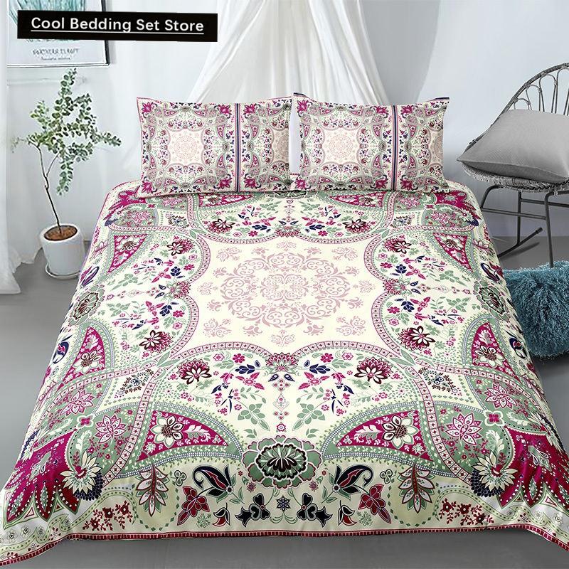 Mandala King Queen Duvet Cover Bohemian Bedding Set For Teens Adults Girls Exotic Ethnic Floral 2/3Pcs Polyester Comforter Cover