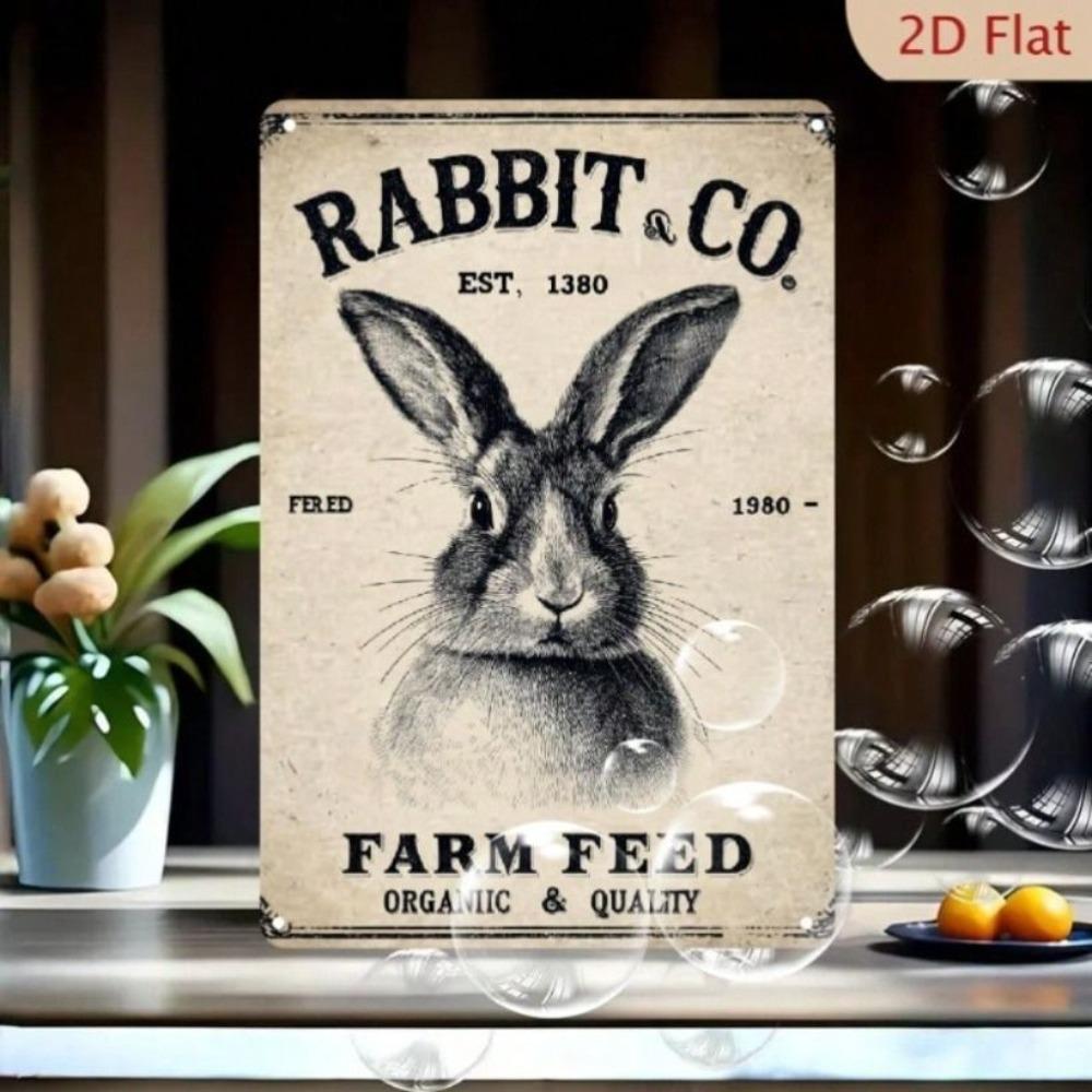 Vintage Metal Poster Wall Art, Rabbit Decor for Kitchen