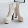 Vivian Women's Stretch Platform Short Boots with 13.5cm Heel, Beige, Size M (23.0-23.5cm), V9900AW