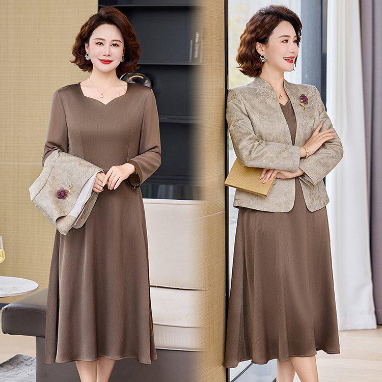 Ensemble Robe et Veste Élégant Printemps pour Femmes d'Âge Moyen - Costume de Mariage Deux-Pièces