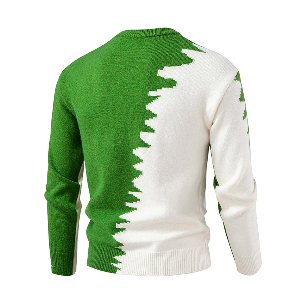 Men's Casual And Trendy Color-blocked Warm Sweater, Fashionable Pullover, With A Round-neck Knitted Sweater Inside