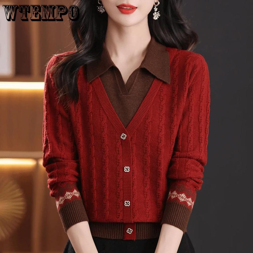 Women's POLO Sweater Pullover Knitted Cardigan Autumn and Winter Versatile Base Top for Women