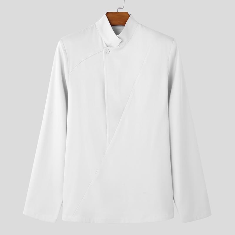 

INCERUN Мужские весенние рубашки с воротником-стойкой и длинным рукавом на одной пуговице