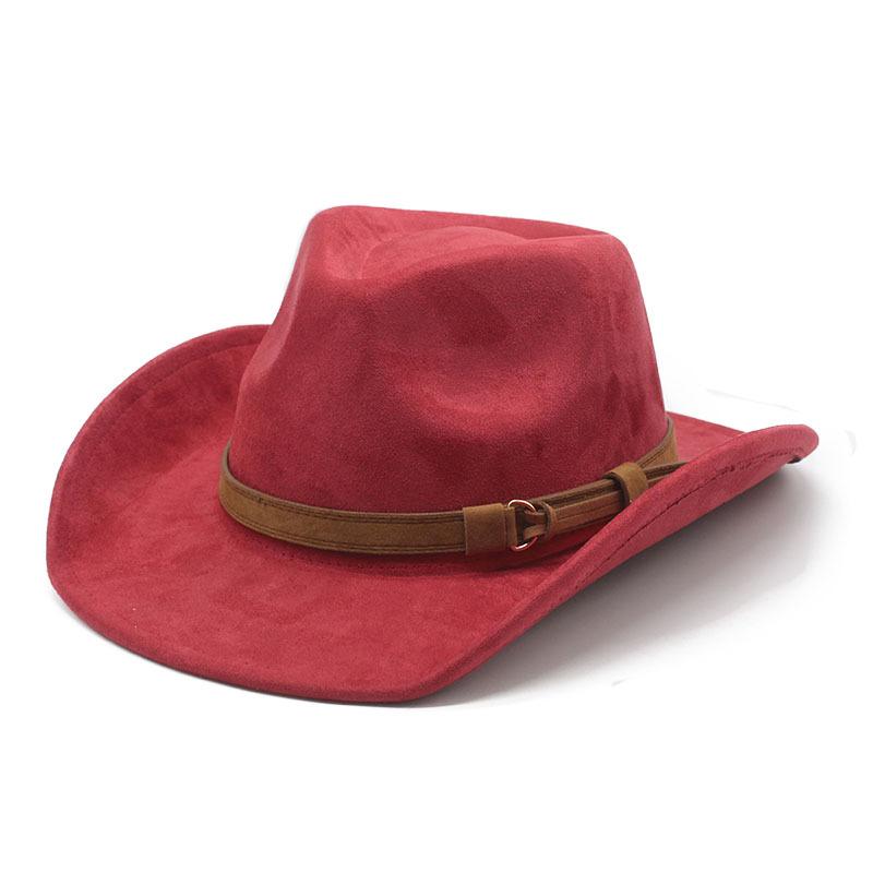 Women Men Suede Cowgirl Hats Vintage Wide Brim Western Hat with Belt