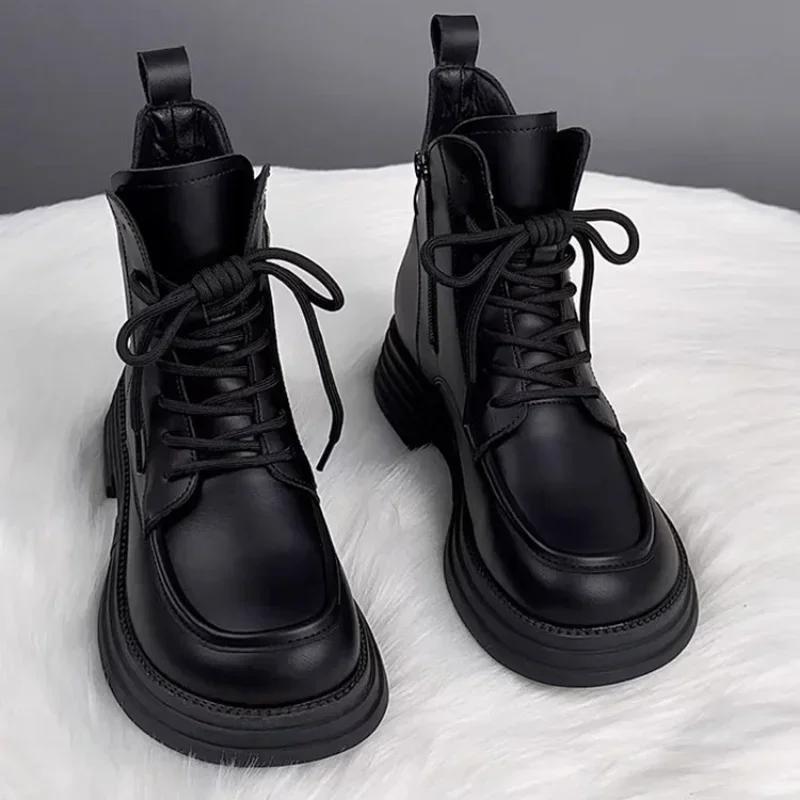 Winter Women's Boots Plush New Platform Warm Short Boots Flat Bottom Comfortable Outdoor Lace Up Ankle Boots Fashion Shoes 2024