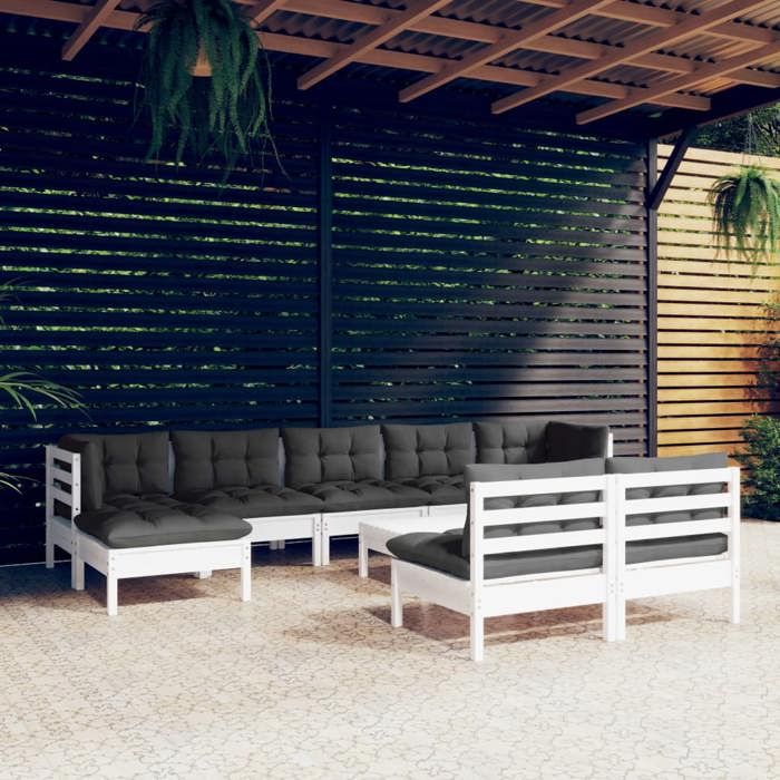 VidaXL Bois de Pin Massif Salon de Jardin 10 pcs avec Coussins Mobilier de Patio Meubles d'Extérieur Mobilier de Jardin 3097110