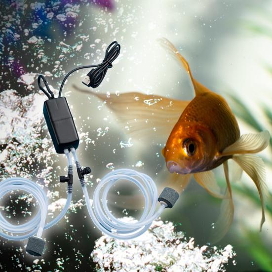 1 Set Oxygen Pump Dual Tube Design Mini Aquarium Air Pump Kit Ultra-Quiet USB Charging Pump for Fish Tank