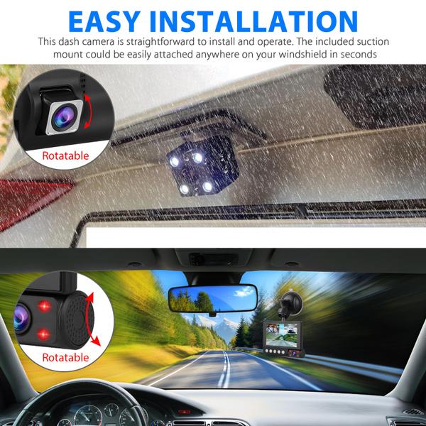 1080P Driving Recorder Car Dash Cam With 170 Degree Front Rear And Interior Cameras For Enhanced Safety And Security