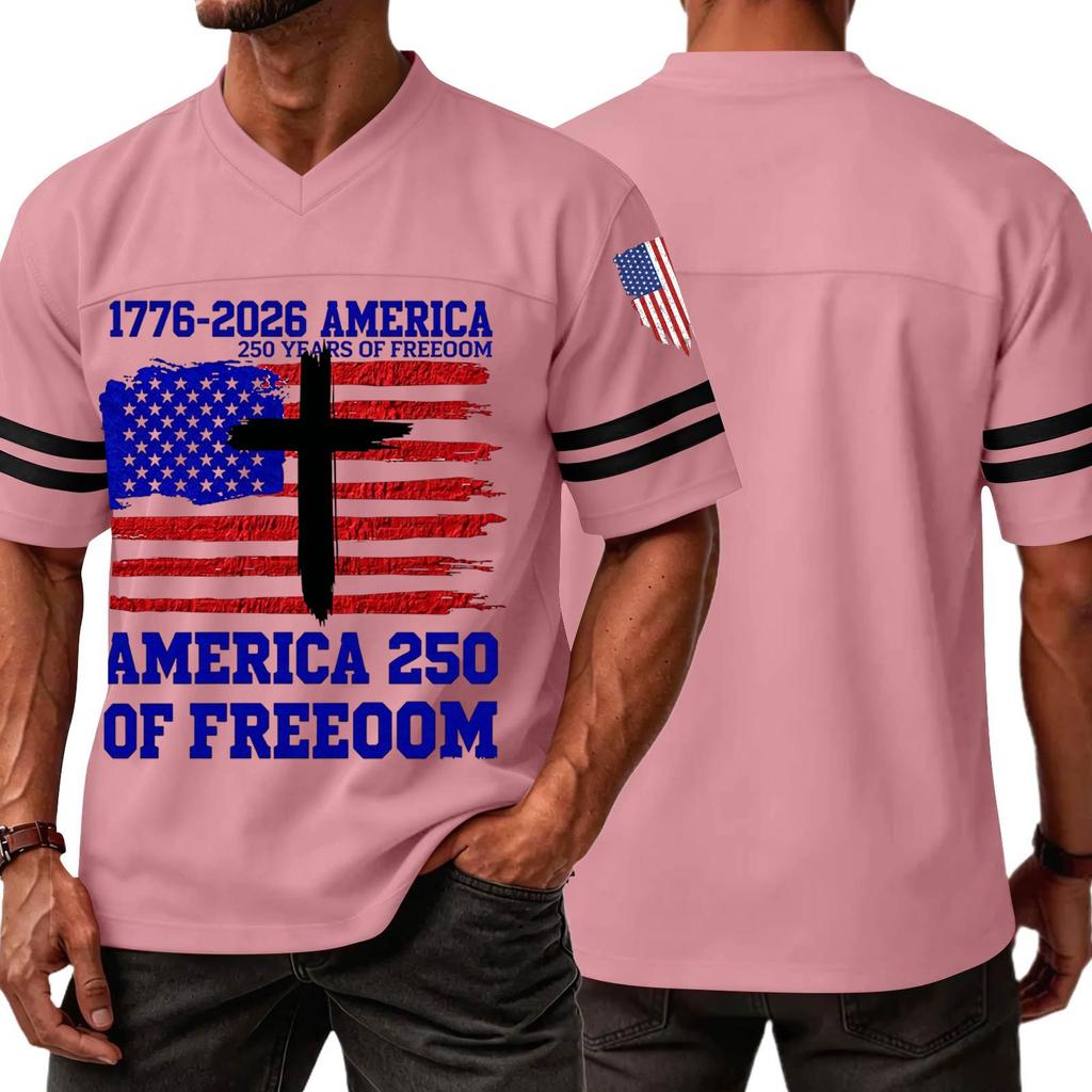 Men's V Neck Short Sleeve Sports T Shirt Casual Athletic Jersey with Independence Day Patriotic Print America 250 Freedom Graphic Tee