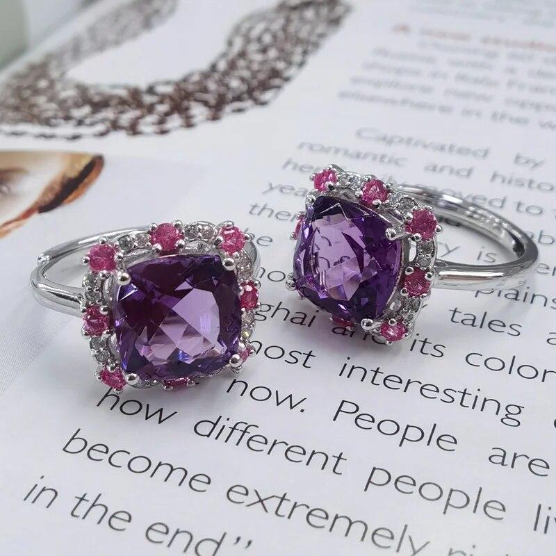 SACE GEMS 925 Sterling Silver 9*9MM Natual Amethyst Rings for Women Engagement Cocktail Party Fine Jewelry Gift