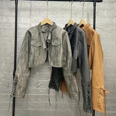 Designed Brown Retro Leather Jacket for Women In Autumn Small Hong Kong Style Short Pu Leather Jacket Top
