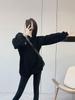 Women's Black Oversized Long Sleeve T-Shirt Sweatshirt - Korean Style, Mid-Length, Hip-Covering for Spring and Autumn