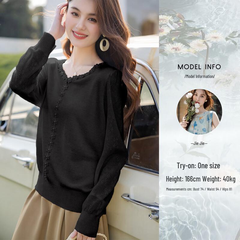 Moka Na Damen Strickoberteil mit Spitze und langen Ärmeln