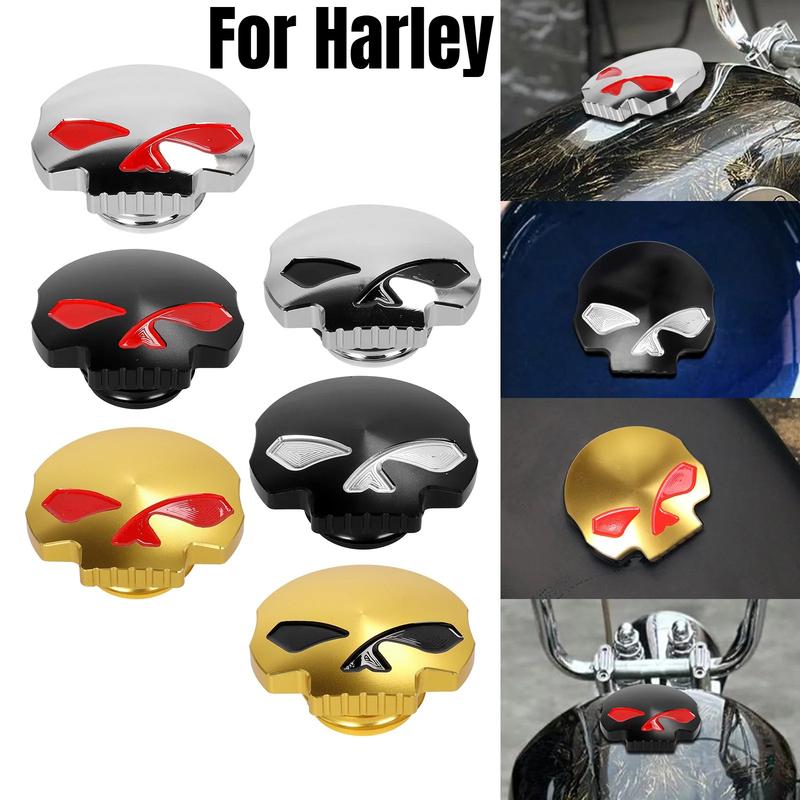 Fuel Tank Cap Skull Aluminum for Harley XL883 XL1200 Dyna Fat Boy Breakout, Motorcycle CNC Gas Cap Accessories