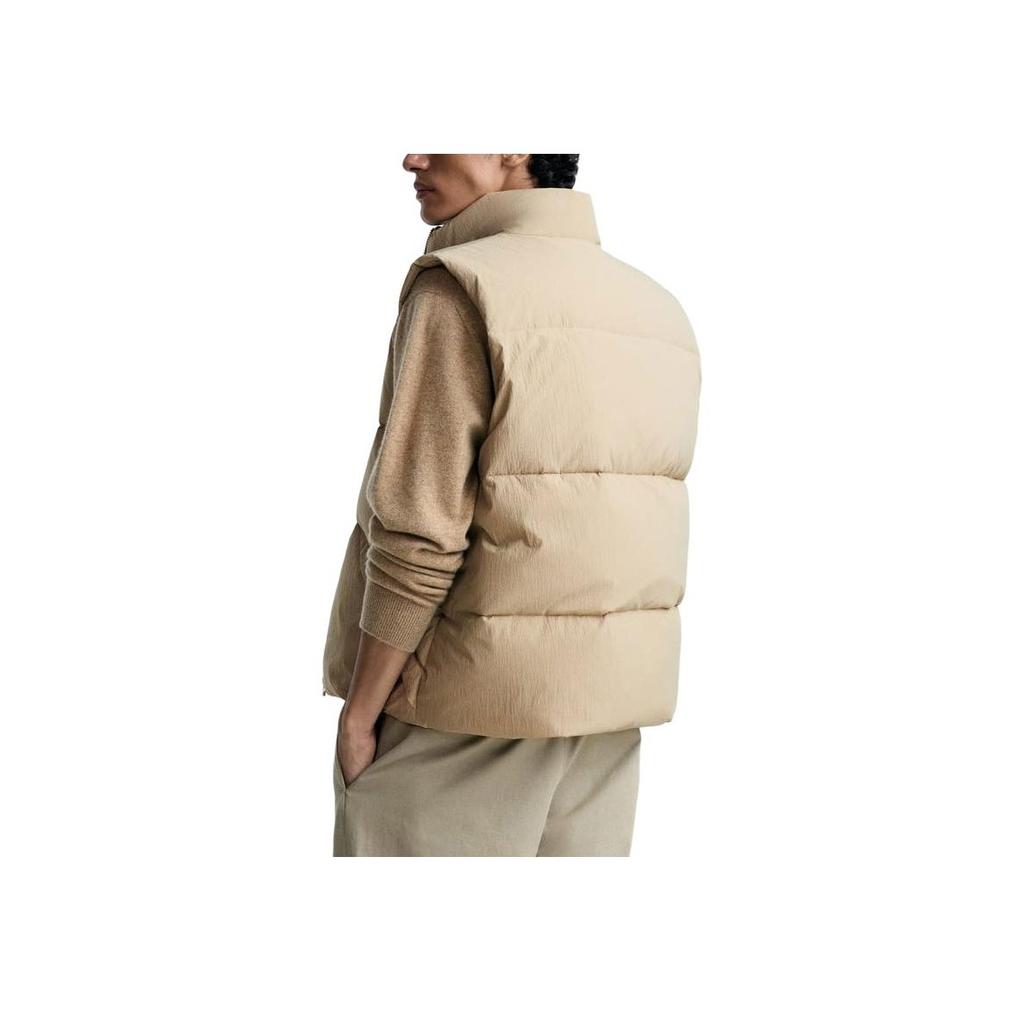 Zara Origins Special Series Solid Color Zip Stand Collar Vest Sleeveless Down Jacket Unisex Outerwear Beige 3918604714