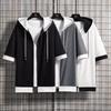 Summer Short Loose Large Zip Big Layered [foveitaa] Men's Clothes, Hoodie, T-shirt, Sleeve, 5/8 Sleeve, Fit, Stylish, Size, Up, Simple, Fashionable,