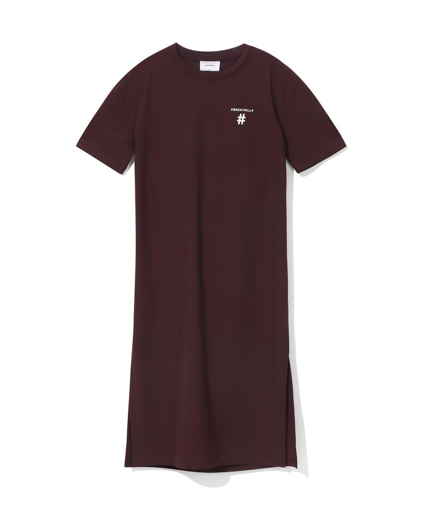 Vintril Round Neck Back Slit String Oversized Dress (Wine)