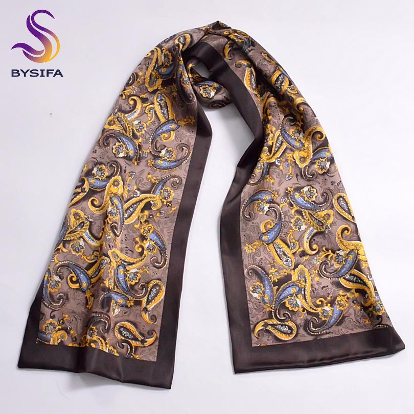 [BYSIFA] Winter Kaffee Herren Lange Schals Bedruckt Neues Design 100% Reiner Seidenschal Herbst Winter Top Qualität Seide Halstücher