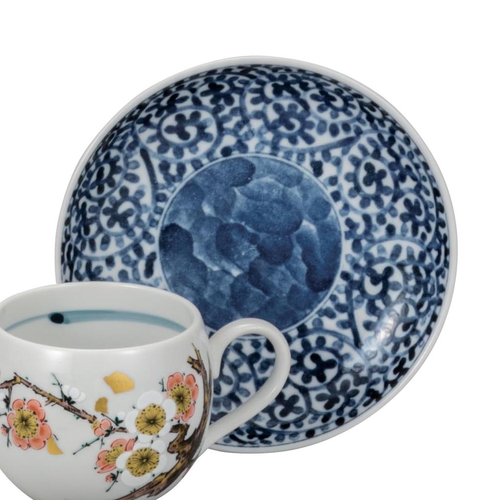 Kutani ware Iwataya coffee set with floral pattern, K8-1023