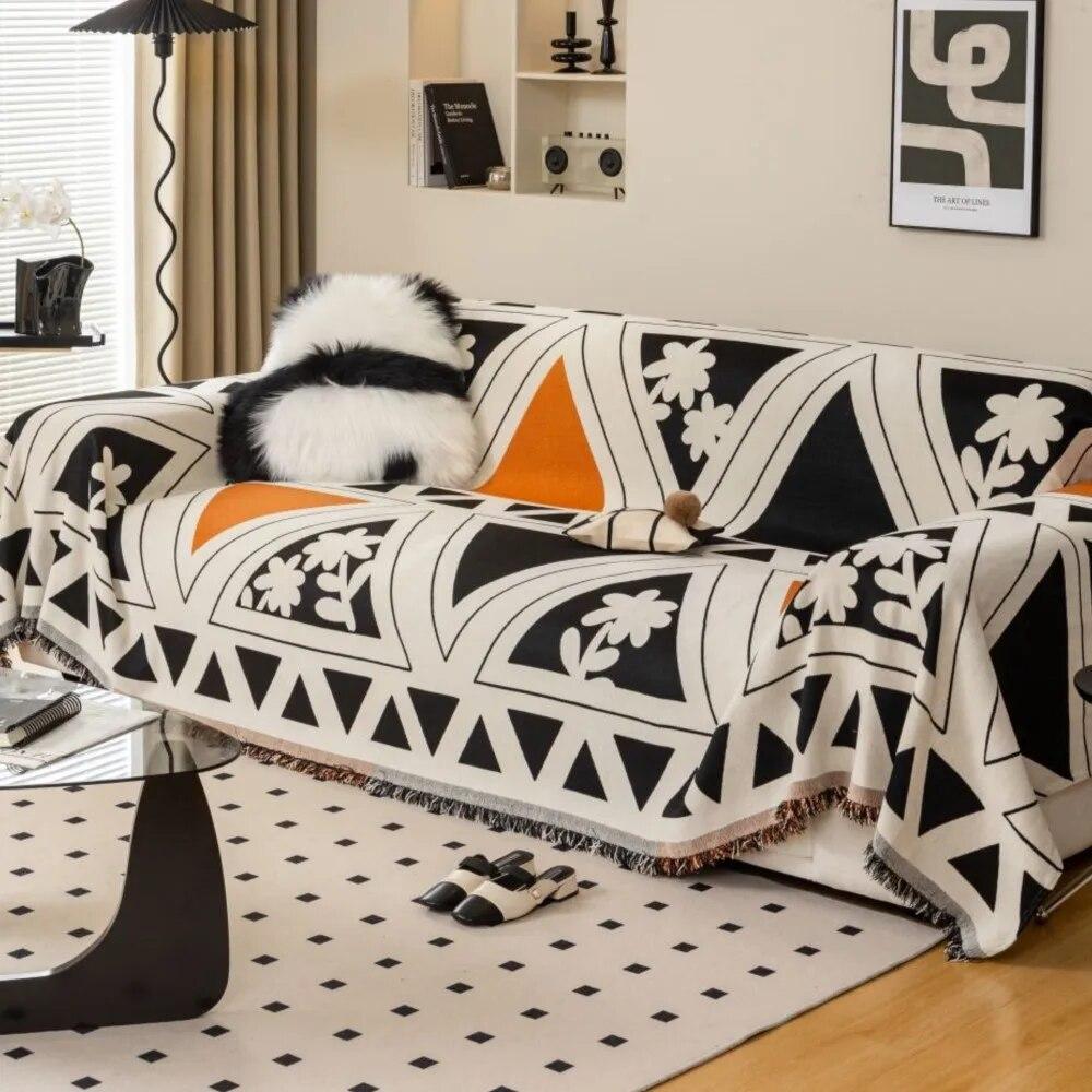 Modern Sofa Cushion Cover Double Side Couch Cover Chenille Black White Sofa Slipcover Protector Sofa Cover Blanket