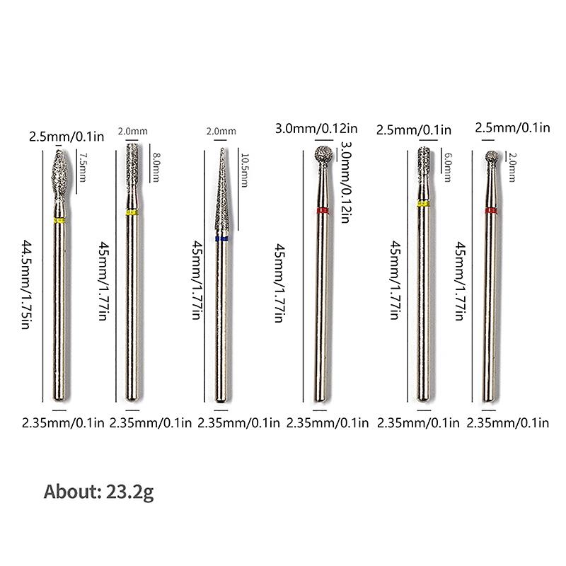 6Pcs/Set Diamond Nail Grinding Head Polishing Grinding Nail Electric Manicure Tool Cuticle Nail Sander Drill Bit Accessories