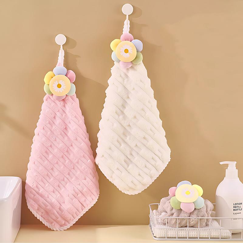 Blumen Handtuch mit Aufhängeschlaufe, Schnelltrocknend, Weich, Hochsaugfähig, Aus Mikrofaser, Geeignet für Badezimmer und Küche