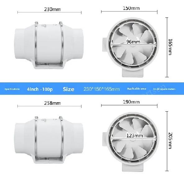 3/4/5/6/8inch Exhaust Pipe Fan Ventilation Fan Pipe Fan Inline Duct Fan Ventilation Exhaust Blower Fans Quiet For Ducting