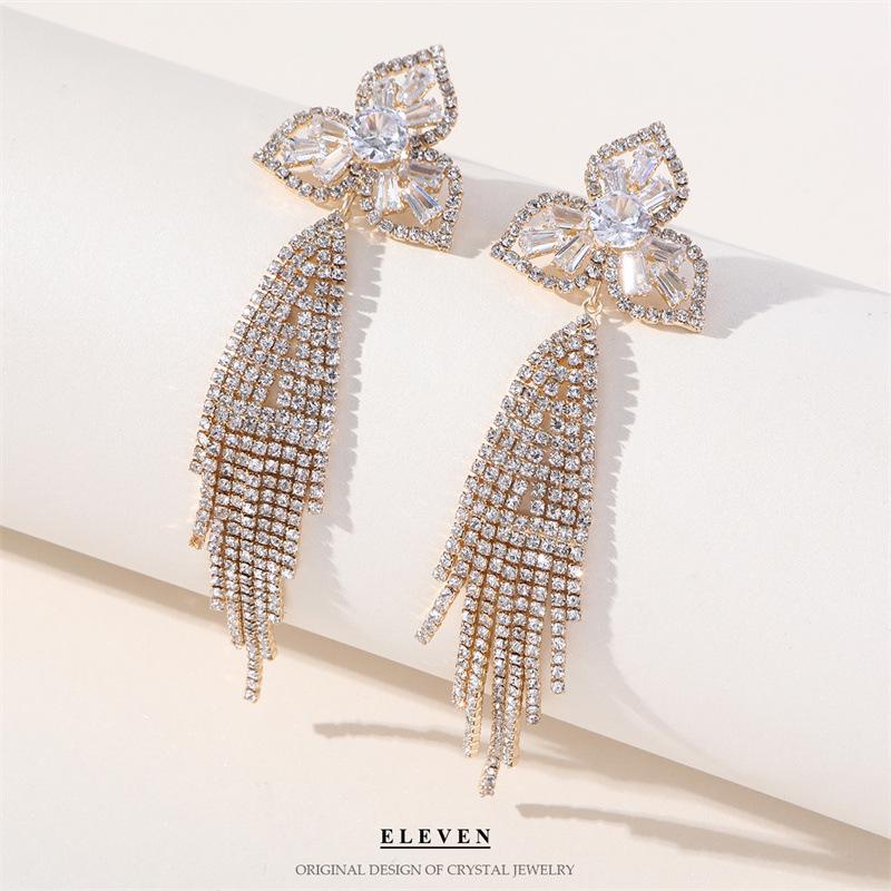 S925 Silver Needle Rhinestone Tassel Earrings - Exquisite Long Claw Chain with Colored Diamonds, European & American Style