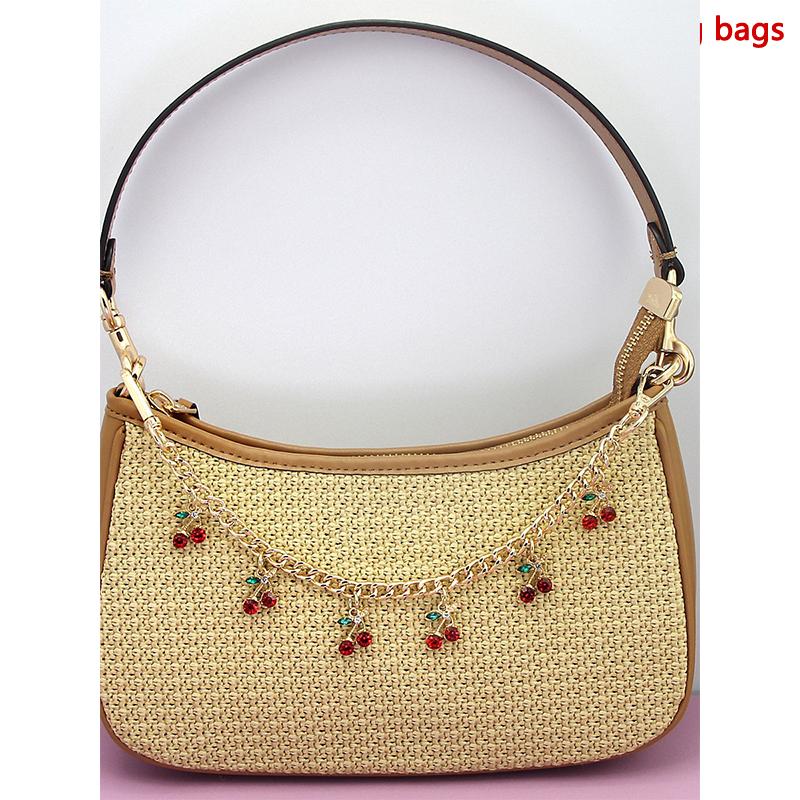 Fashion Temperament Glass Stone Red Cherry Chain Jewelry Bag Hanging Jewelry Bag Charm Bag Accessories