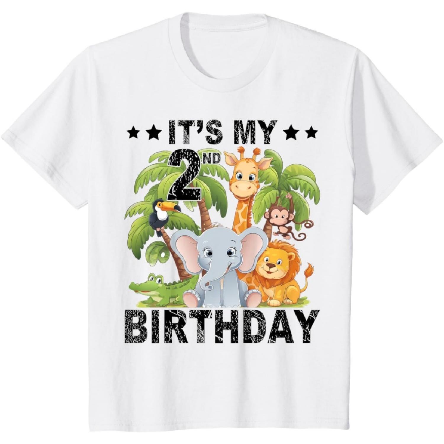 Kids It s My 2nd Birthday Zoo Safari Jungle Animals Theme Funny T-Shirt XXXXXL белый