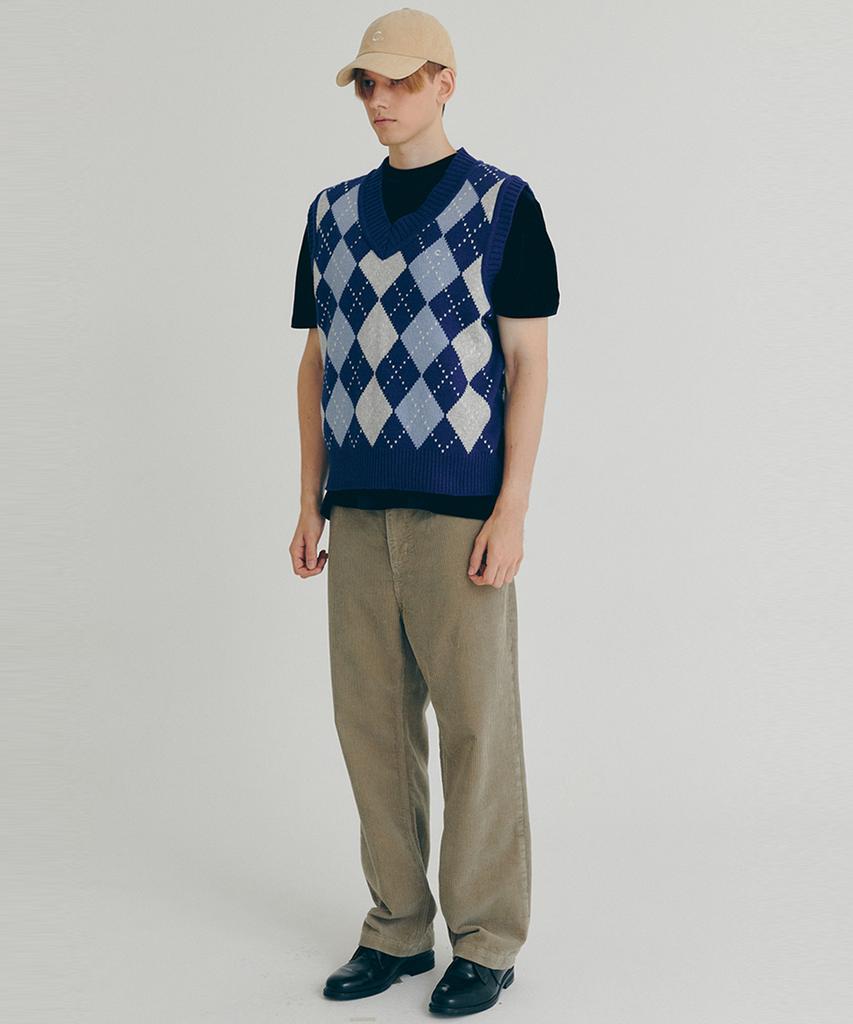 Clove [22Fw Clove] Argyle Wool Vest (Blue)