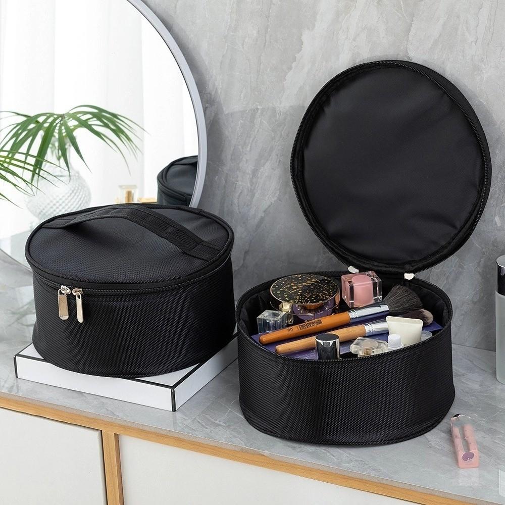 Borsa per Trucco Portatile Portatile Grande Capacità Nera Organizzatore da Viaggio per Articoli da Toeletta Chiusura a Zip Impermeabile Nylon Scatola Porta Cosmetici