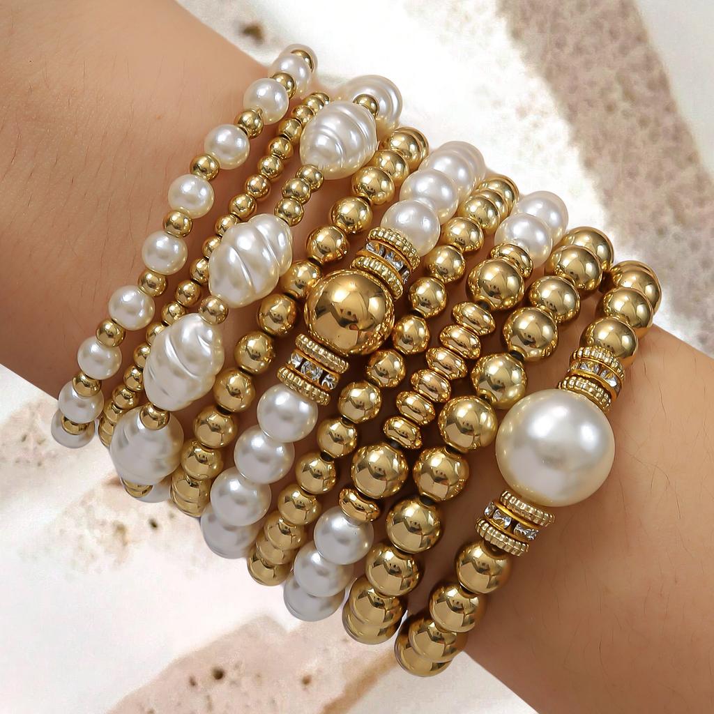Vintage Punk CCB Bead String Elegant Irregular Imitation Zircon Bracelet Multi-layer Stacked Bracelet Women's Daily Party Zircon