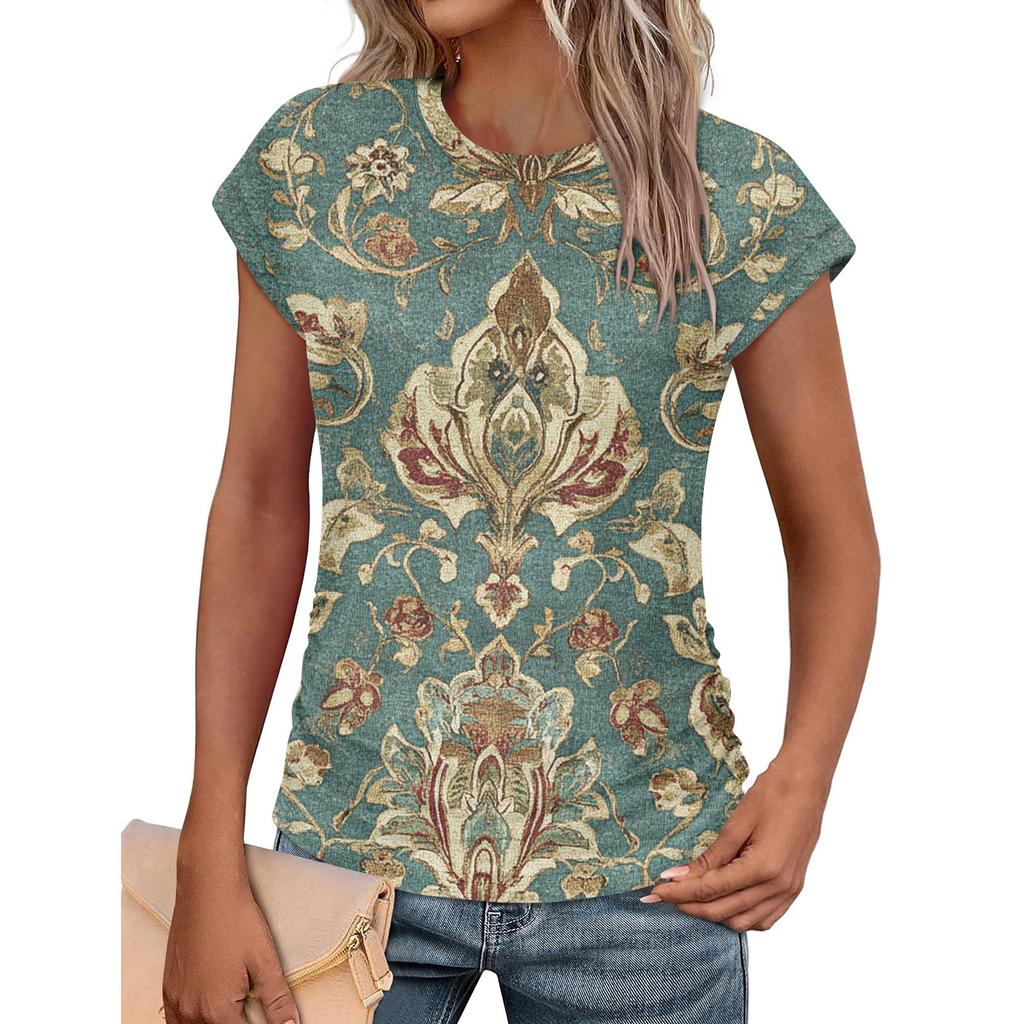 Women Summer Tops Trendy Crew Neck Short Sleeve T-shirts Shirts Fashion Women's Vintage Printed T-Shirt Outdoor Clothes Pullover