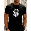 European Sizes Adult Space-Themed T-Shirt with Cartoon Astronaut & UFO Print - Short-Sleeve Round Neck Tee Suitable For, Training