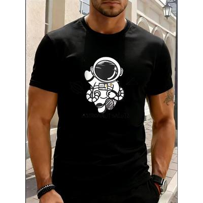 Tallas Europeas Camiseta Temática del Espacio para Adultos con Estampado de Astronauta de Dibujos Animados y OVNI - Camiseta de Manga Corta con Cuello Redondo Adecuada para, Entrenamiento