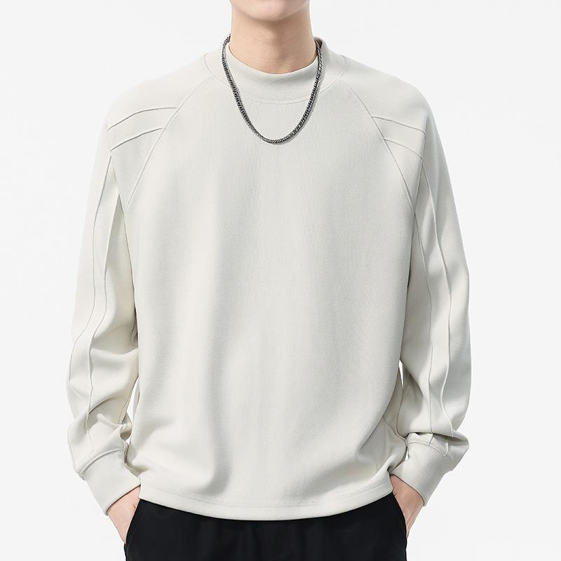 Mens Loose Round Neck Long Sleeve Heavyweight Casual Vintage Bottoming T Shirt