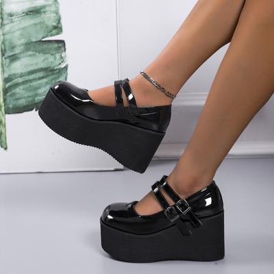 Fashion Comemore New Sweet Lolita Style Gothic Cosplay Black Pink Cozy Wedges Mary Jane High Heels Pumps Platform Shoes Woman Black Pink