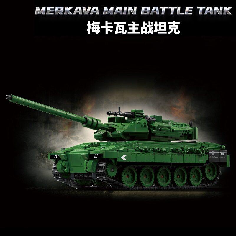 Merkava main battle tank 1023, 4-piston WWII aircraft armor fighter vehicle, LEYI building block toy assembly model