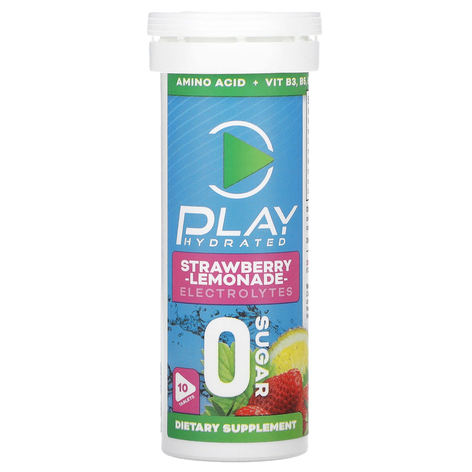 

Play Hydrated, Електроліти, Смак полуничного лимонаду, 10 таблеток