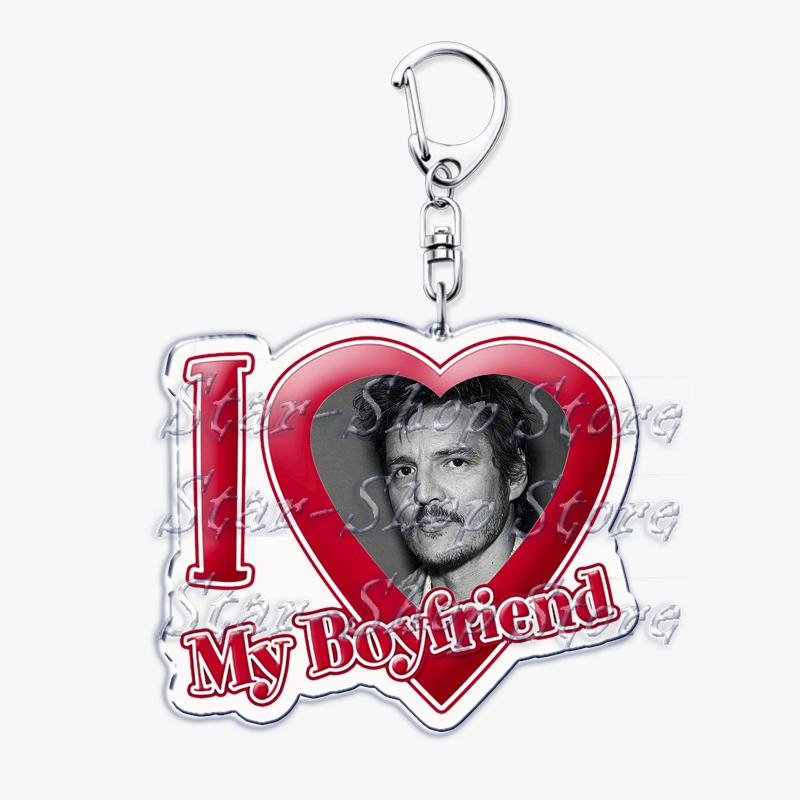 Hot Pedro Pascal I Love My Boyfriend Heart Keychain for Women Accessories Key Chain Ring Keychains Jewelry Fans Gifts