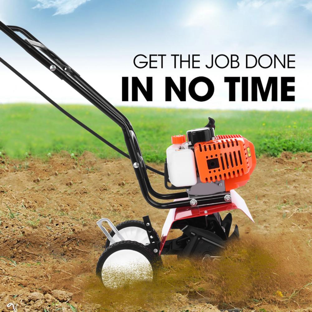 52cc Petrol Cultivator 2 Stroke 9000RPM 1.2L Fuel Tank 6-inch Working Depth 7.9-inch Tilling Width Digging 3HP/1.65kW Tiller