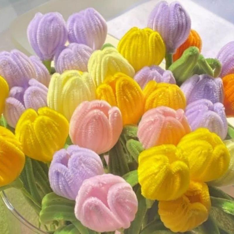 Finished Tulip Twisted Rod Braided Flowers Bouquet Hand Woven Artificial Fake Flower Wedding Bouquet Handicrafts Birthday Gifts