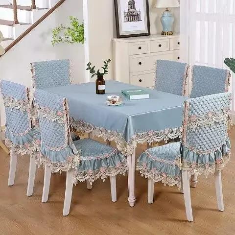 Non-slip Jacquard Floral Lace Seat Cushion Flower Style Chenille Chair Covers Dining Room Hotel Chair Back Cover Tablecloths