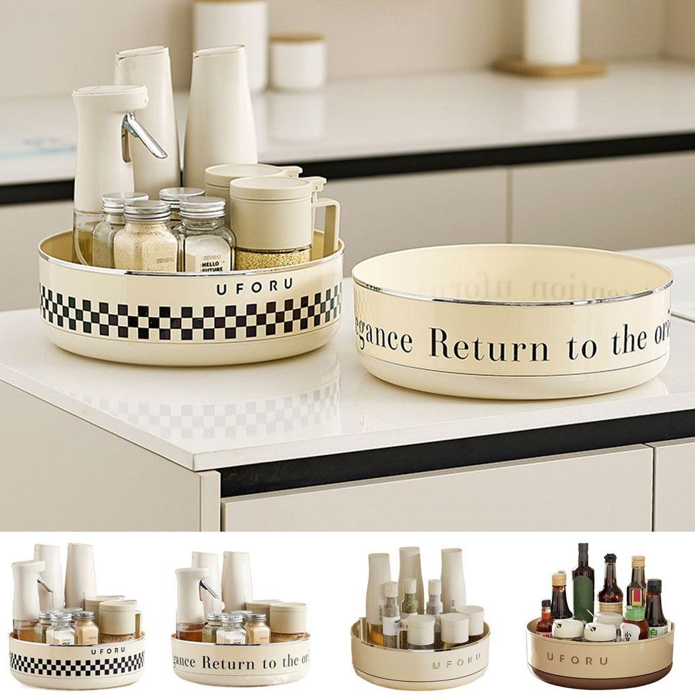 

Round 360°Rotating Spice Rack Plastic Cosmetic Turntable Storage Tray Kitchen
