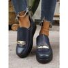 New Autumn European American Style Women's Thick Soled Solid Color Metal Flat Casual Shoes