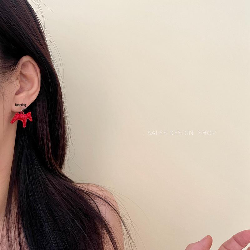 2026 New Year Red Horse Earrings: Stylish, Simple Studs for Women