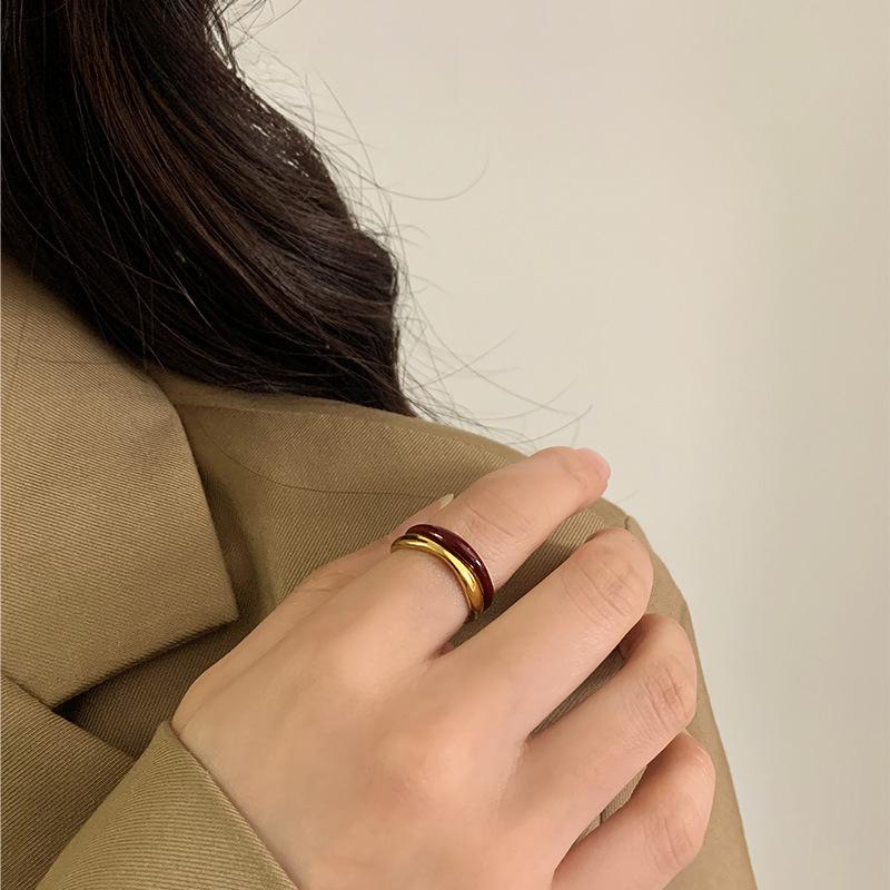 Light Luxury Oil Drop Double-layer Open Ring, Fashionable and Cold Wind Bamboo Titanium Steel Ring, Simple and Non-fading Ring