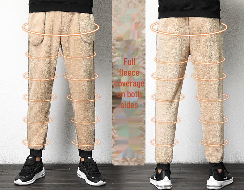 Men's Youth Winter Lambskin Sweatpants: Trendy Loose-Fit, Plus Velvet Thickened, Cuffed Casual Sports Pants