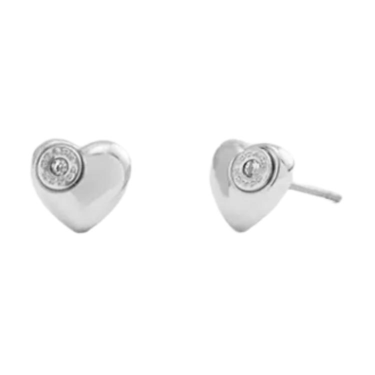 COACH Heart Design Gold-Plated Earrings Unisex Earrings Silver CBW18 F,Silver